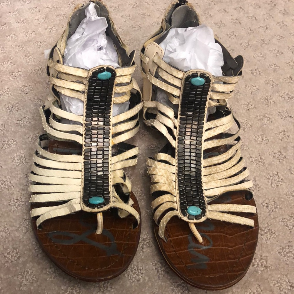 Sam Edelman Beige Leather Stone Gladiator sandal